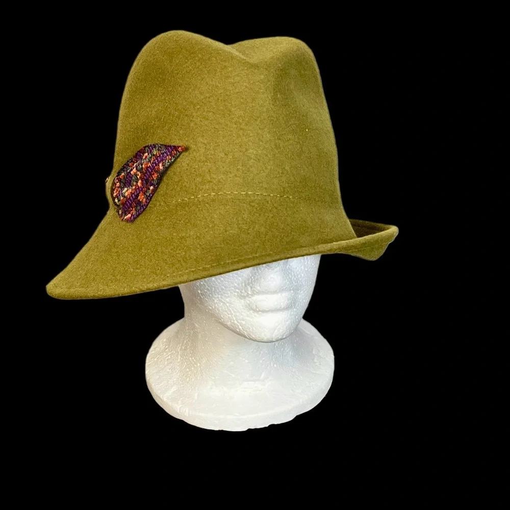 Halogen Cloche Felted Wool Hat Moss Green Boho Vintage Inspired Retro Glam